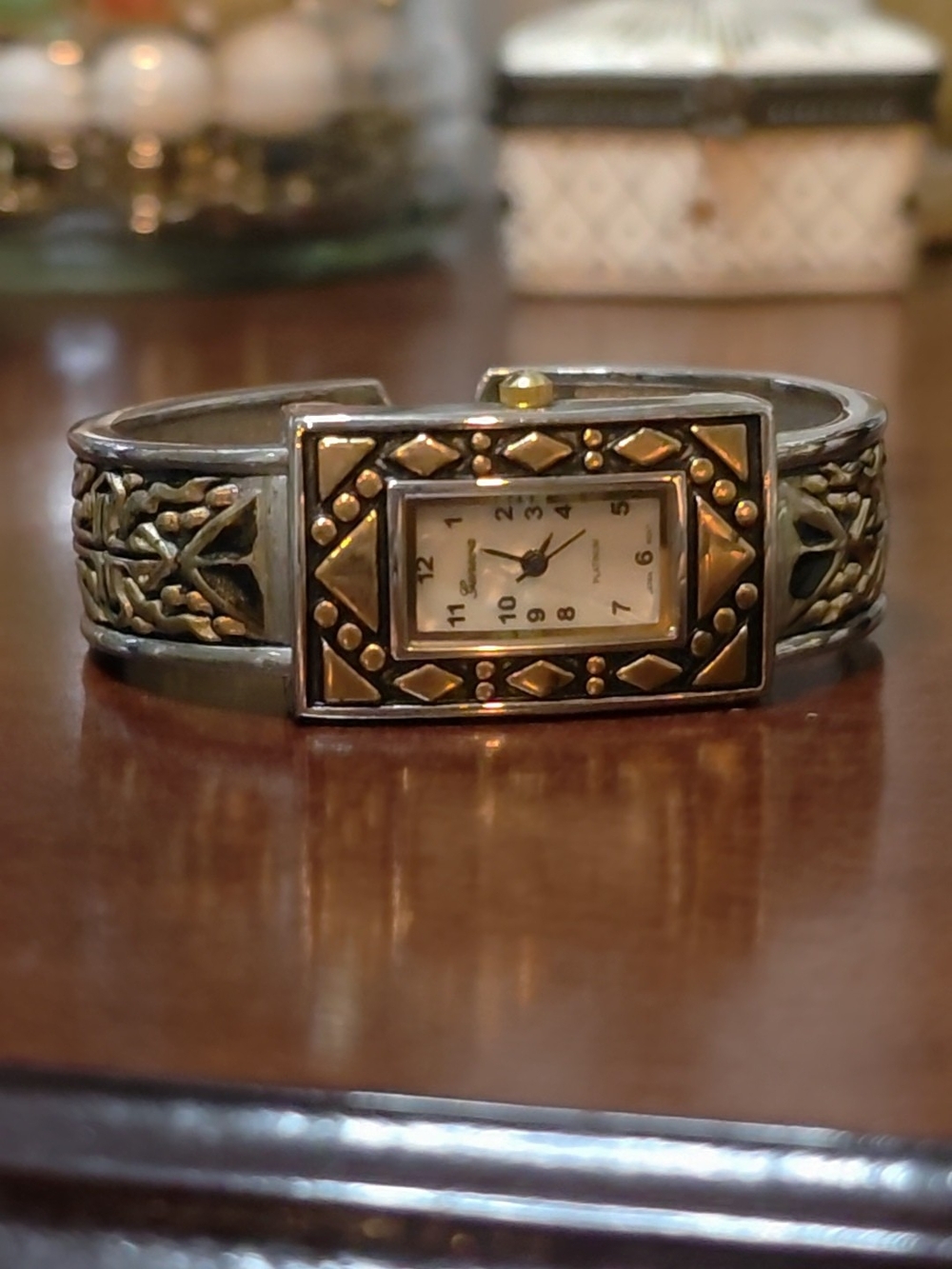 Vintage Geneva Two-Tone Silver & Gold Cuff Bangle Watch - New Battery!